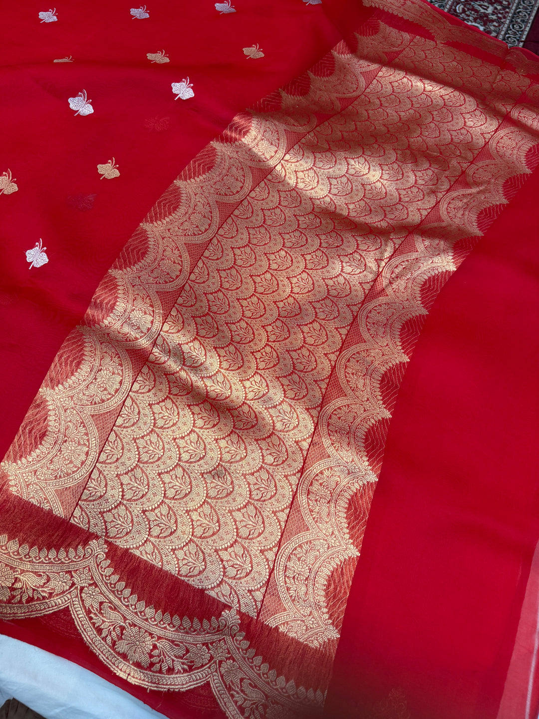 Red Pure Kora Silk Handloom Banarasi Saree