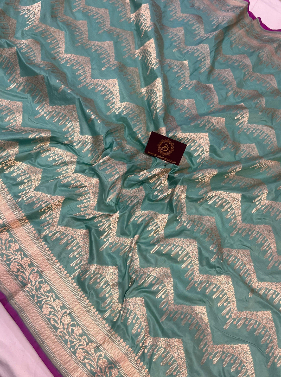 Pastel Blue Pure Banarasi Handloom Katan Silk Saree - Aura Benaras