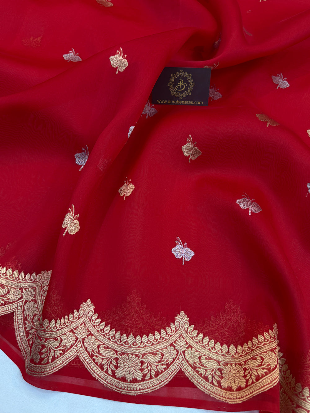 Red Pure Kora Silk Handloom Banarasi Saree