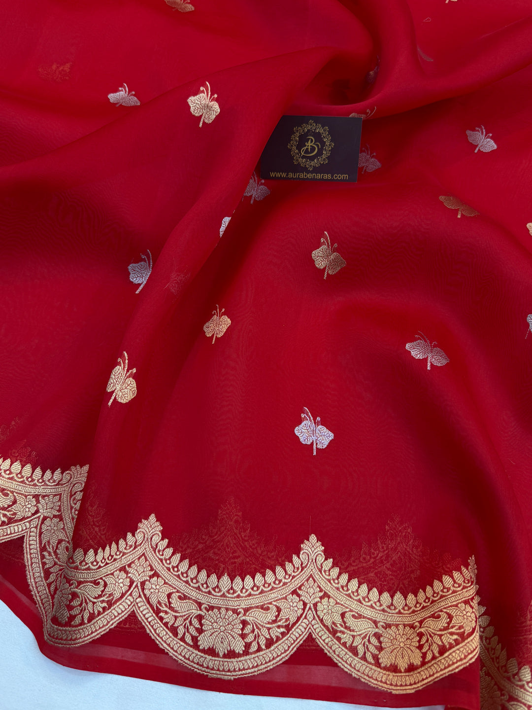 Red Pure Kora Silk Handloom Banarasi Saree