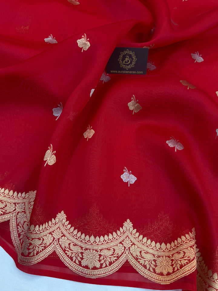 Red Pure Kora Silk Handloom Banarasi Saree