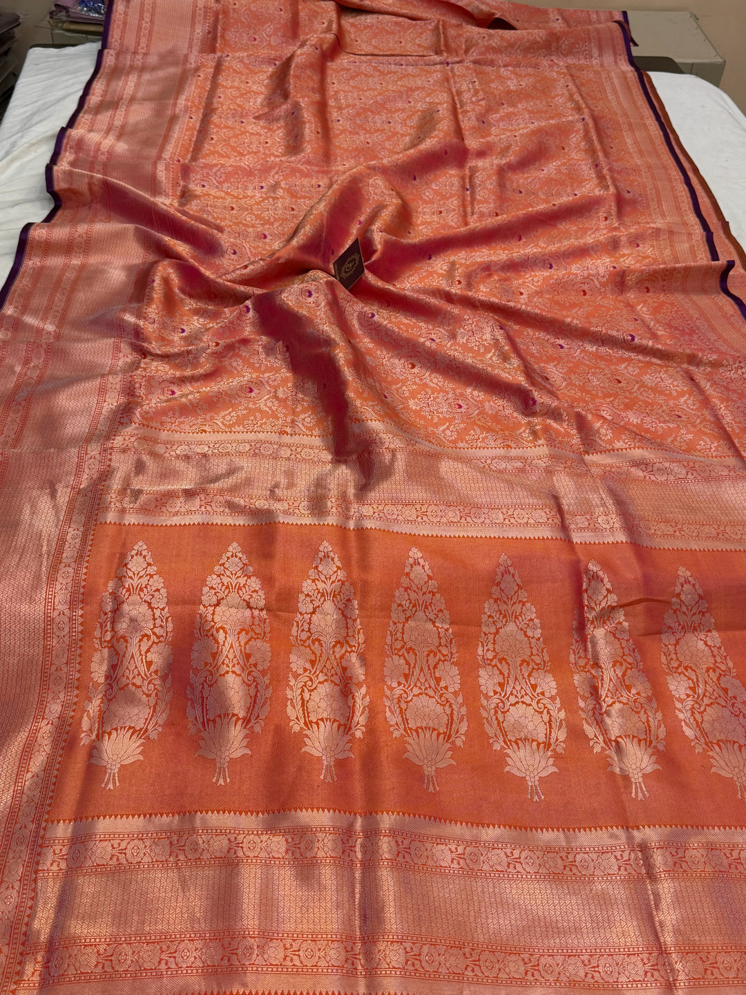 Orange Pure Banarasi Handloom Katan Silk Saree