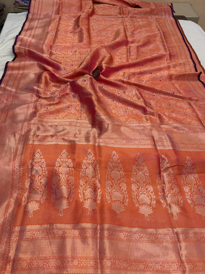 Orange Pure Banarasi Handloom Katan Silk Saree
