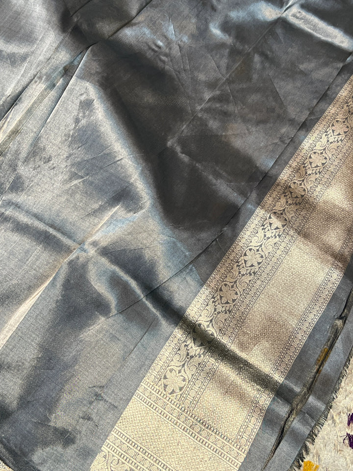 Black Pure Katan Tissue Silk Banarasi Saree with Meenakari Brocade