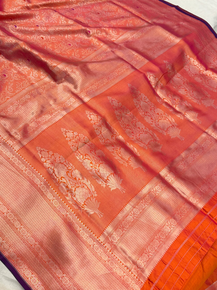 Orange Pure Banarasi Handloom Katan Silk Saree