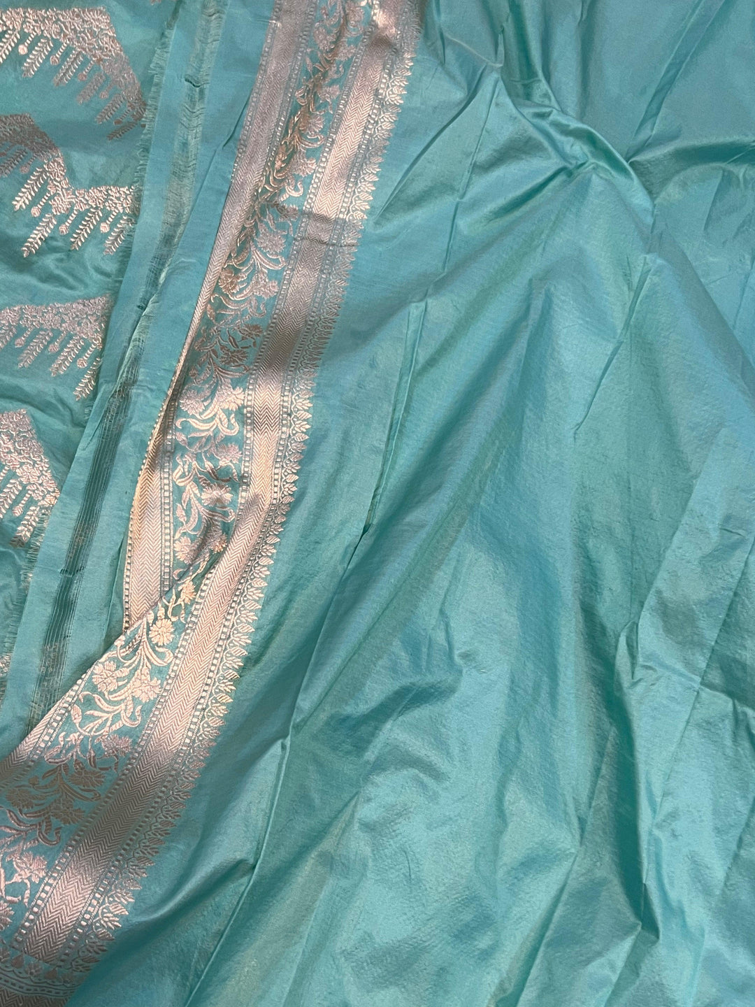 Pastel Blue Pure Banarasi Handloom Katan Silk Saree - Aura Benaras