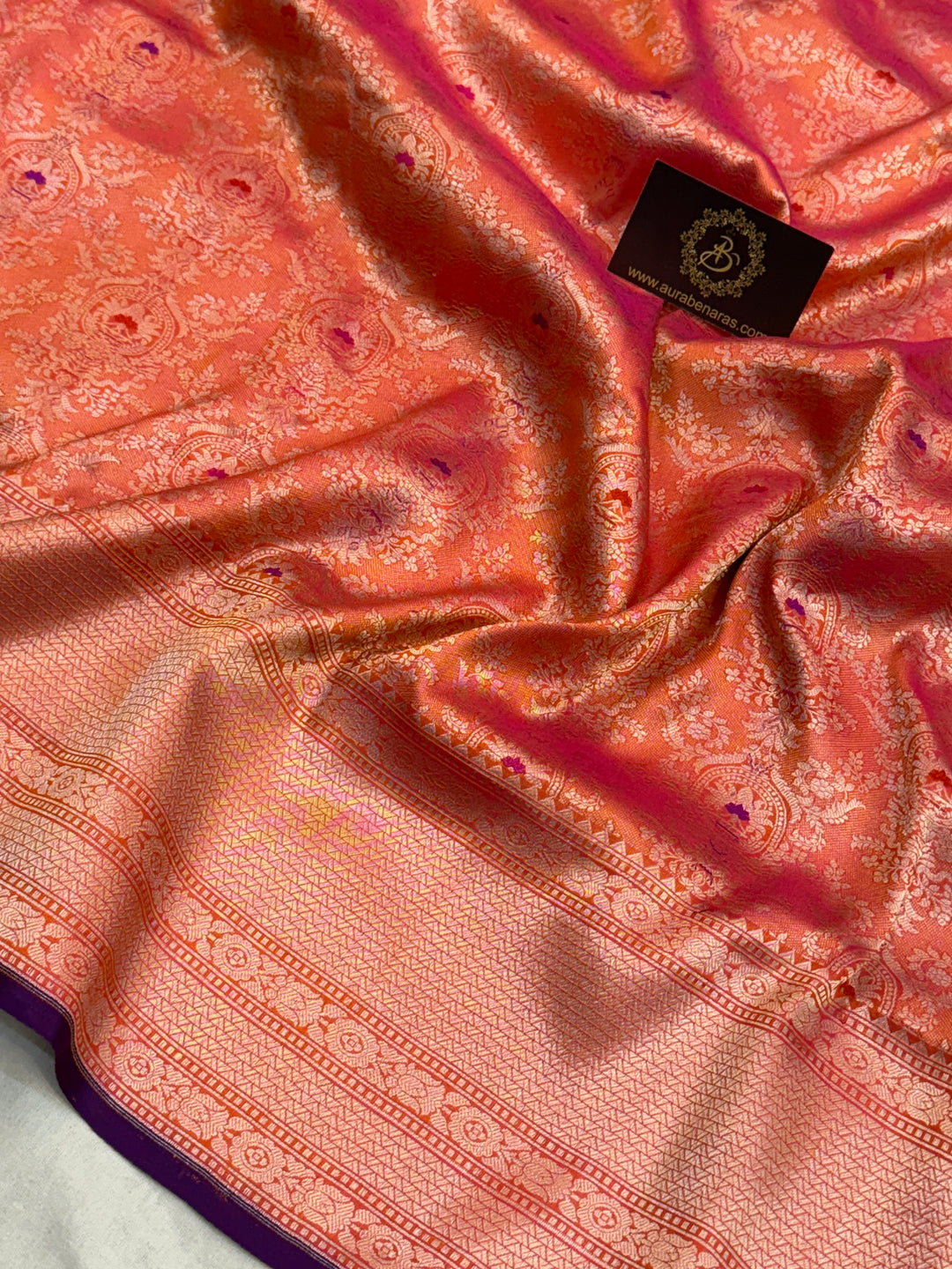 Orange Pure Banarasi Handloom Katan Silk Saree