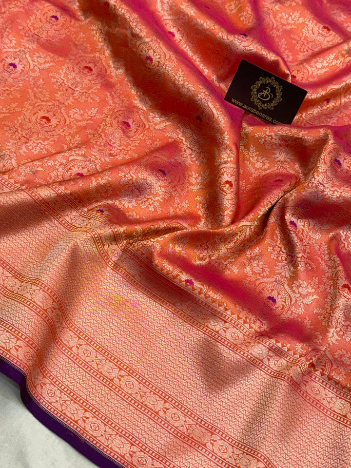 Orange Pure Banarasi Handloom Katan Silk Saree