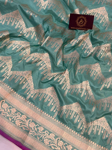 Pastel Blue Pure Banarasi Handloom Katan Silk Saree - Aura Benaras