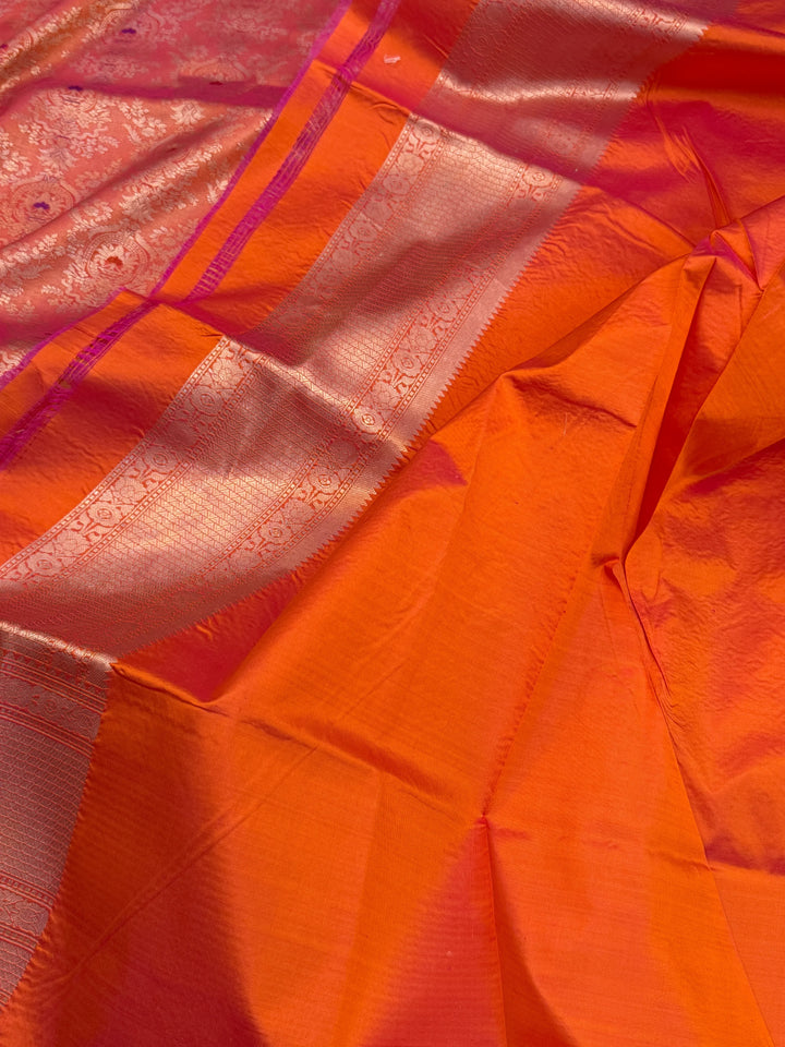 Orange Pure Banarasi Handloom Katan Silk Saree