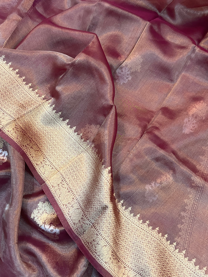 Copper Pure Tissue Silk Handloom Banarasi Saree