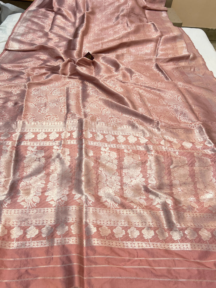 Pastel Peach Pure Katan silk Handloom Banarasi Saree