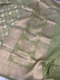 Pista Green Pure Banarasi Handloom Katan Silk Saree - Aura Benaras