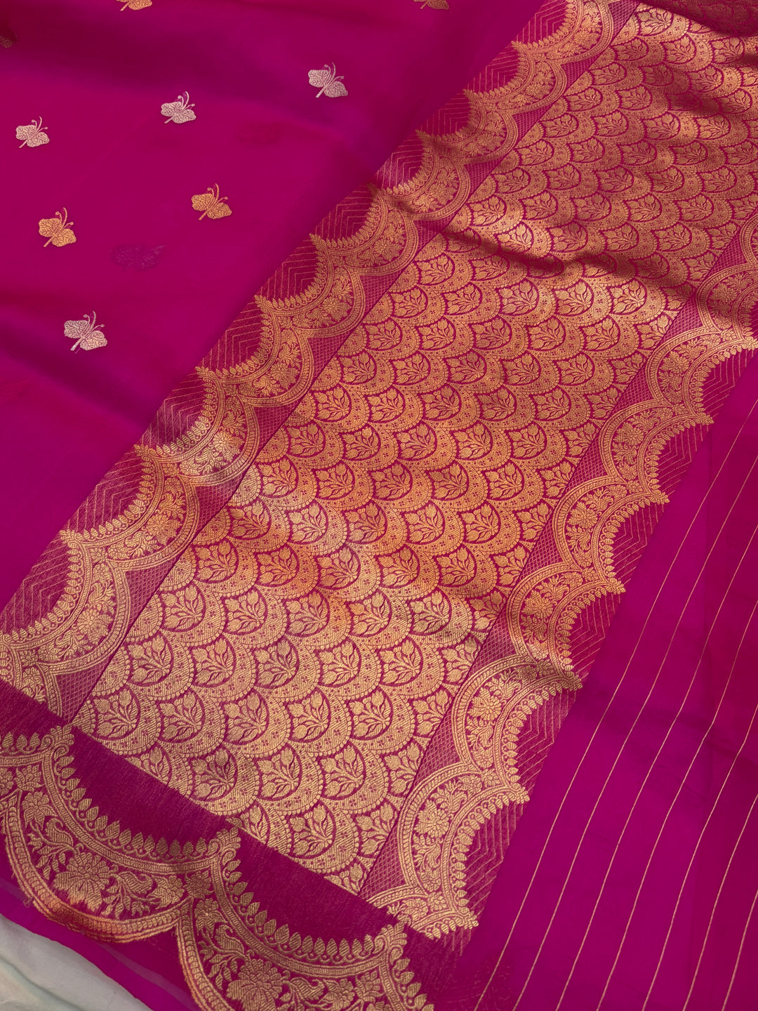 Rani Pink Pure Kora Silk Handloom Banarasi Saree