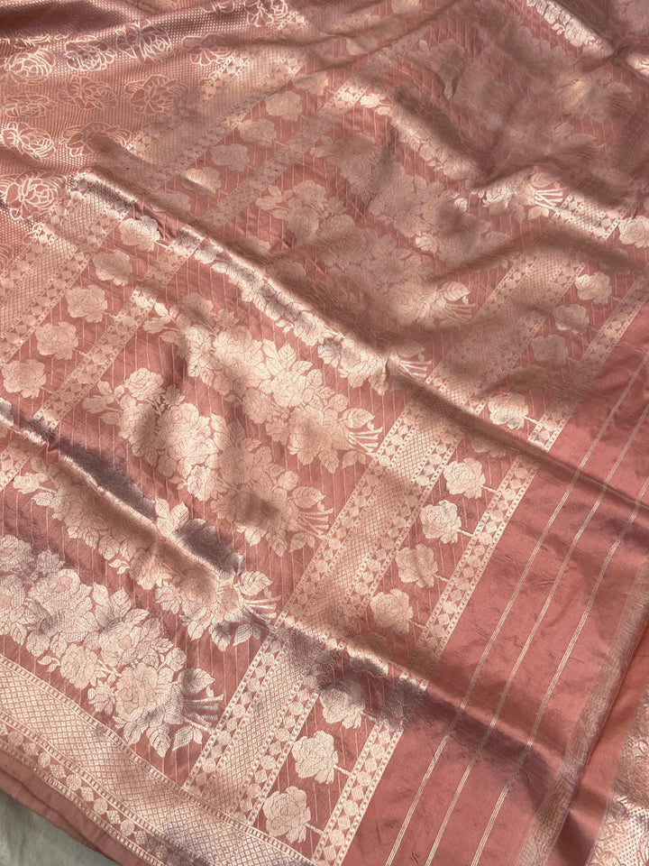 Pastel Peach Pure Katan silk Handloom Banarasi Saree