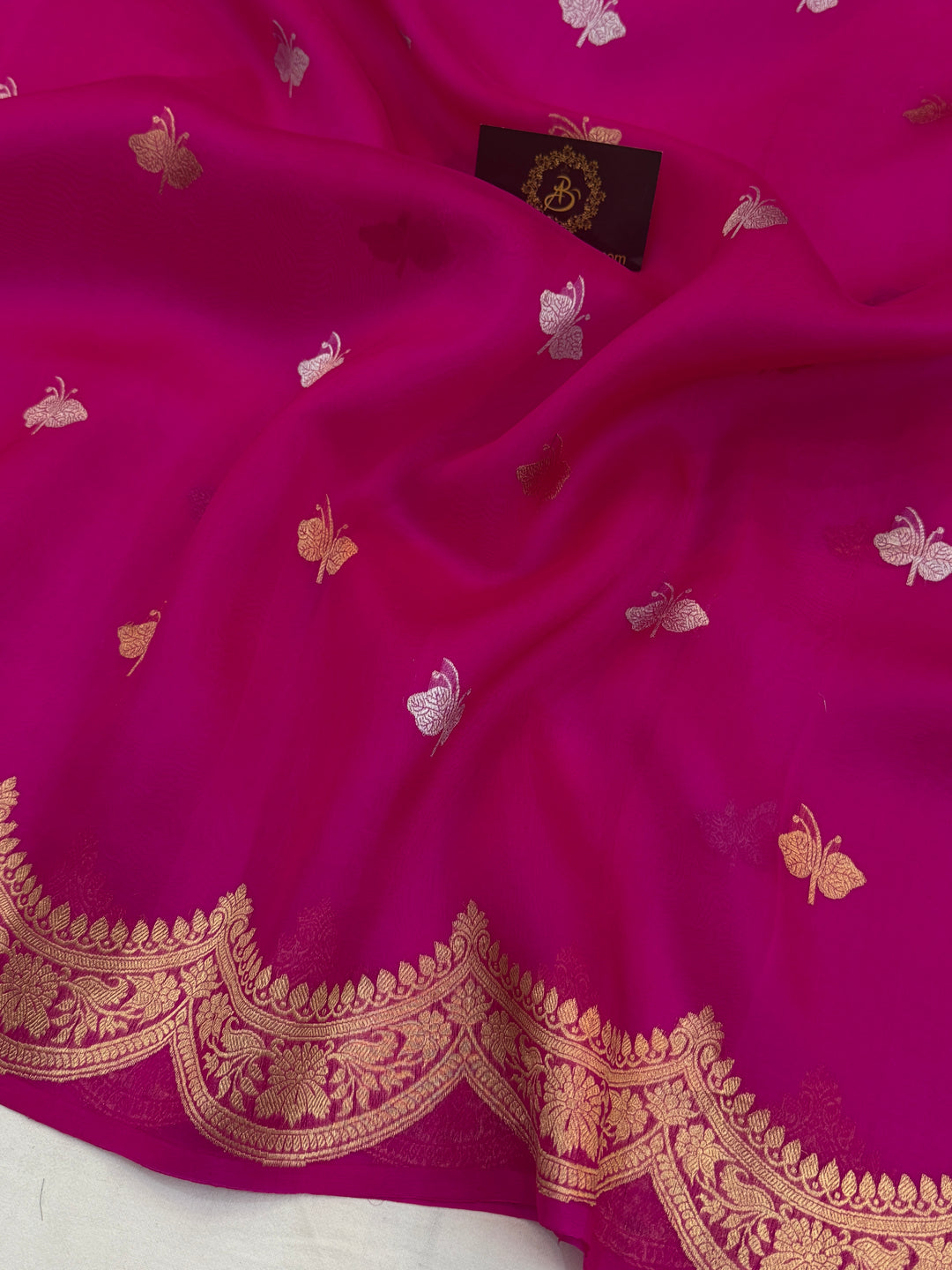 Rani Pink Pure Kora Silk Handloom Banarasi Saree