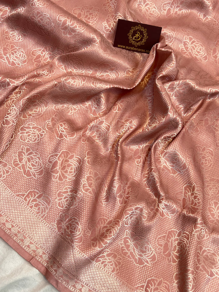 Pastel Peach Pure Katan silk Handloom Banarasi Saree