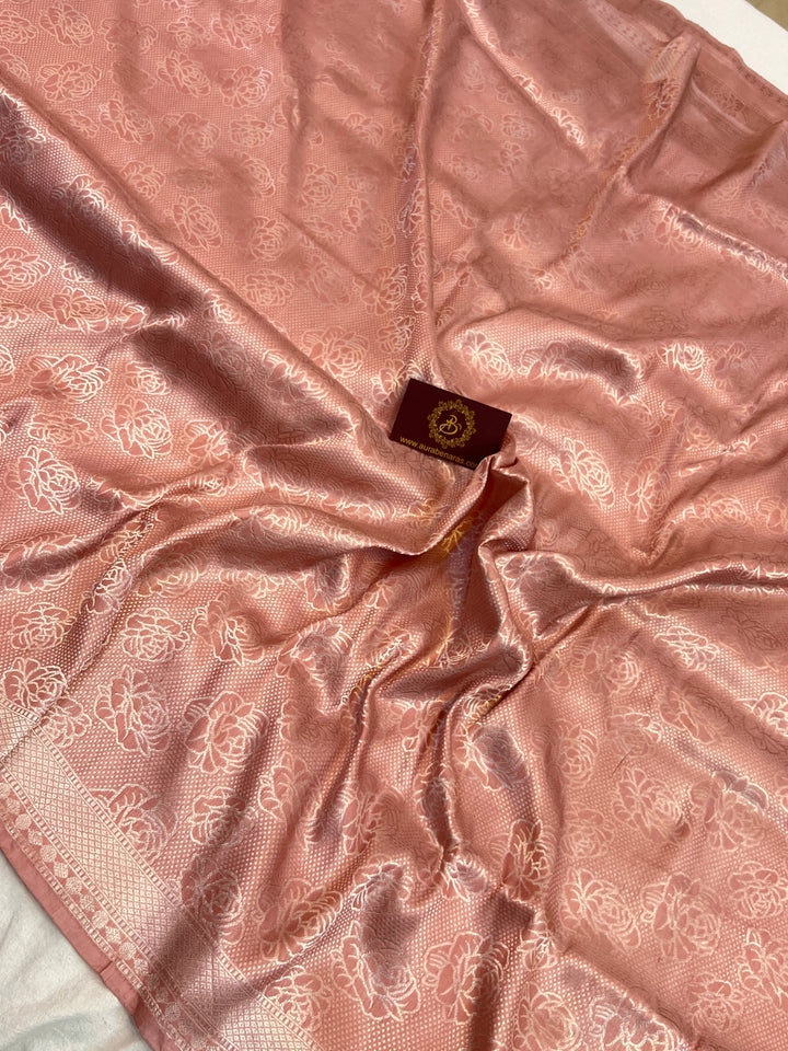 Pastel Peach Pure Katan silk Handloom Banarasi Saree