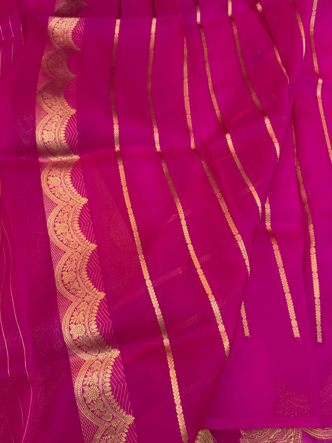 Rani Pink Pure Kora Silk Handloom Banarasi Saree