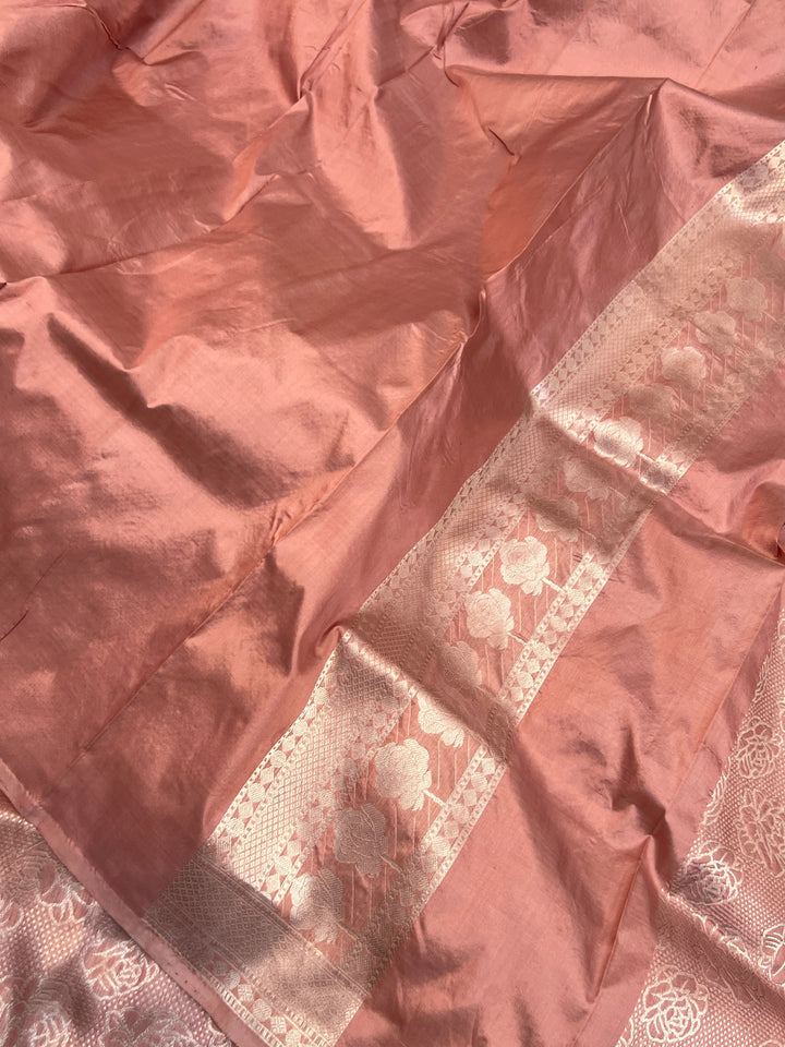 Pastel Peach Pure Katan silk Handloom Banarasi Saree