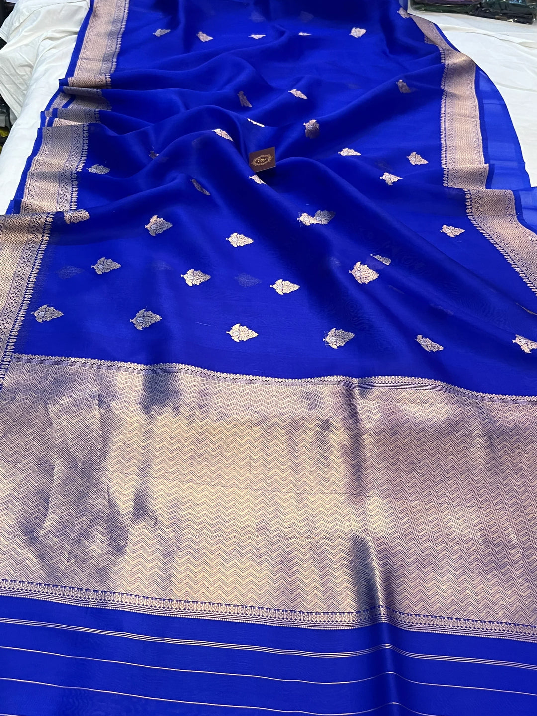 Royal Blue Pure Kora Silk Banarasi Saree with Sona Rupa 