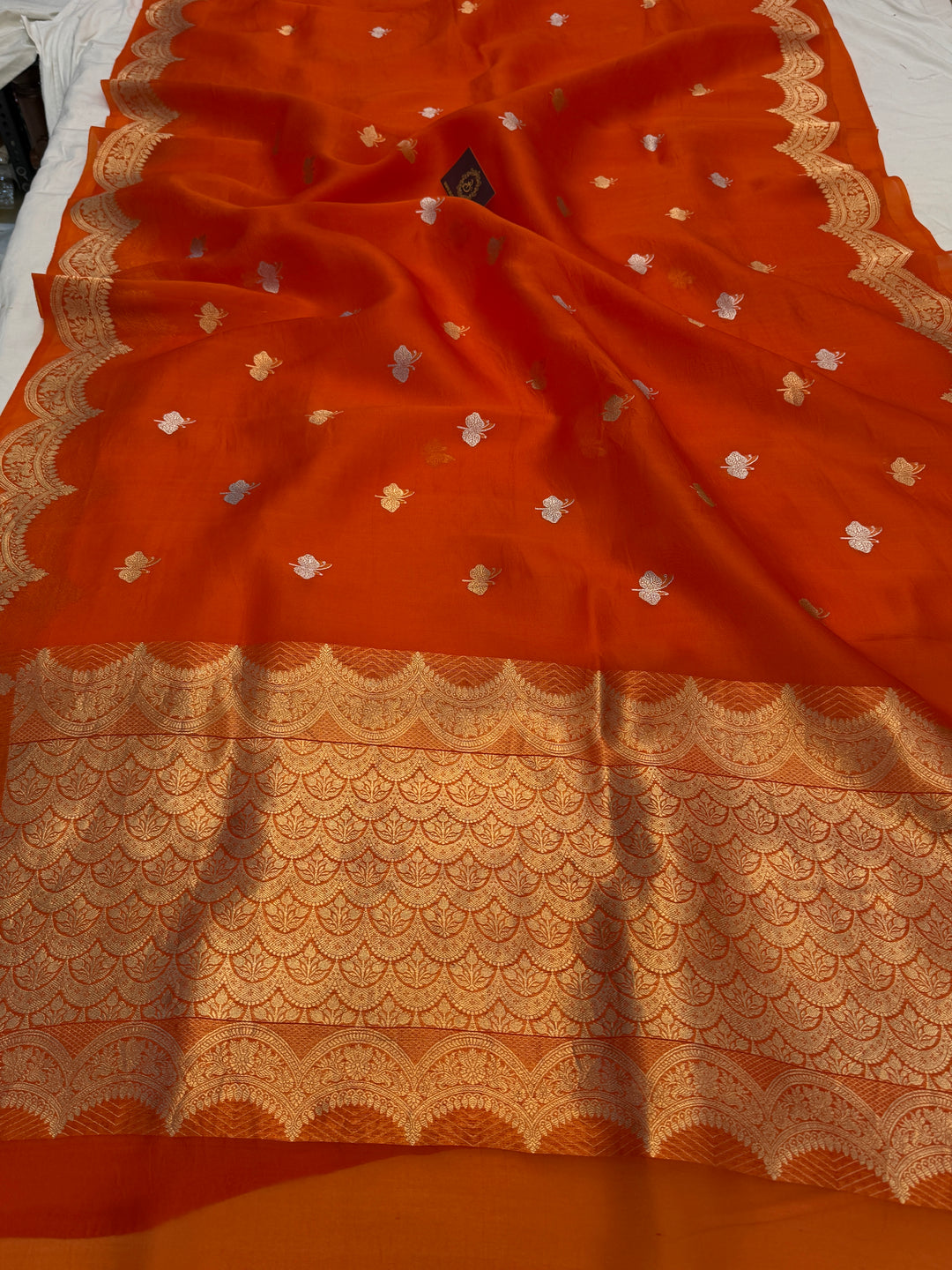 Orange Pure Kora Silk Handloom Banarasi Saree