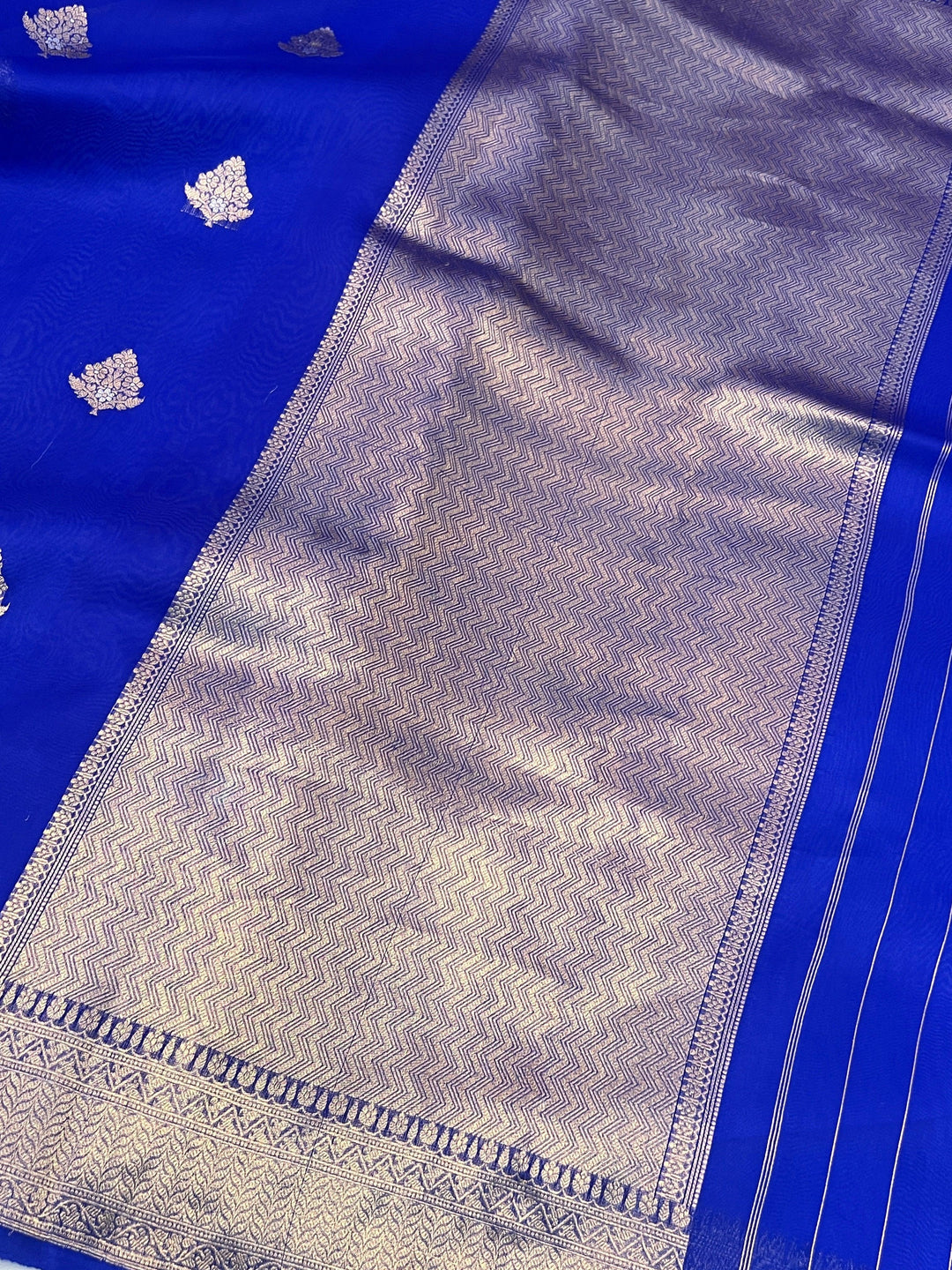 Royal Blue Pure Kora Silk Banarasi Saree with Sona Rupa 
