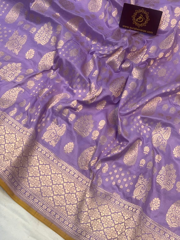 Lavender Pure Banarasi Handloom Katan Silk Saree - Aura Benaras