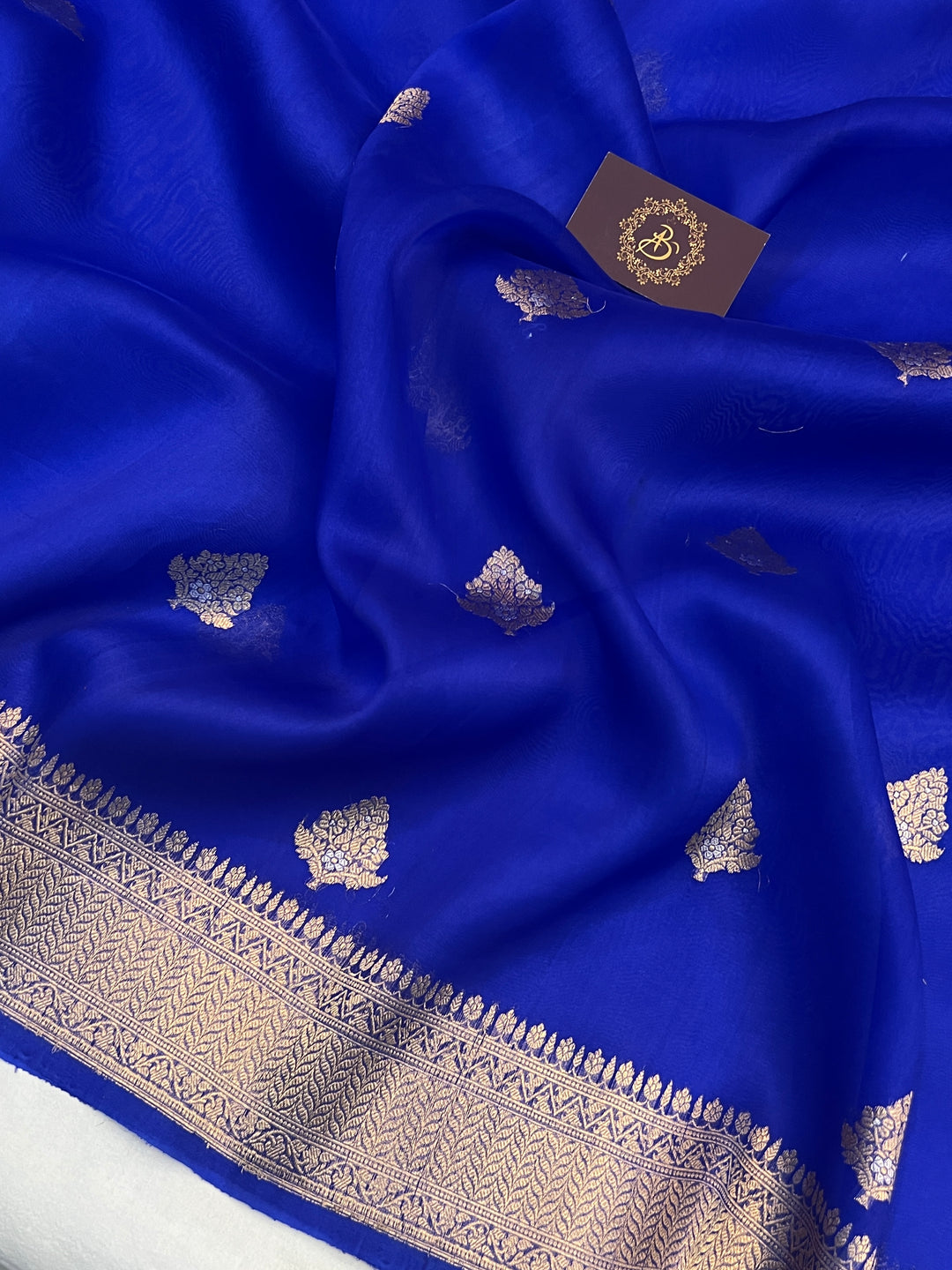 Royal Blue Pure Kora Silk Banarasi Saree with Sona Rupa 