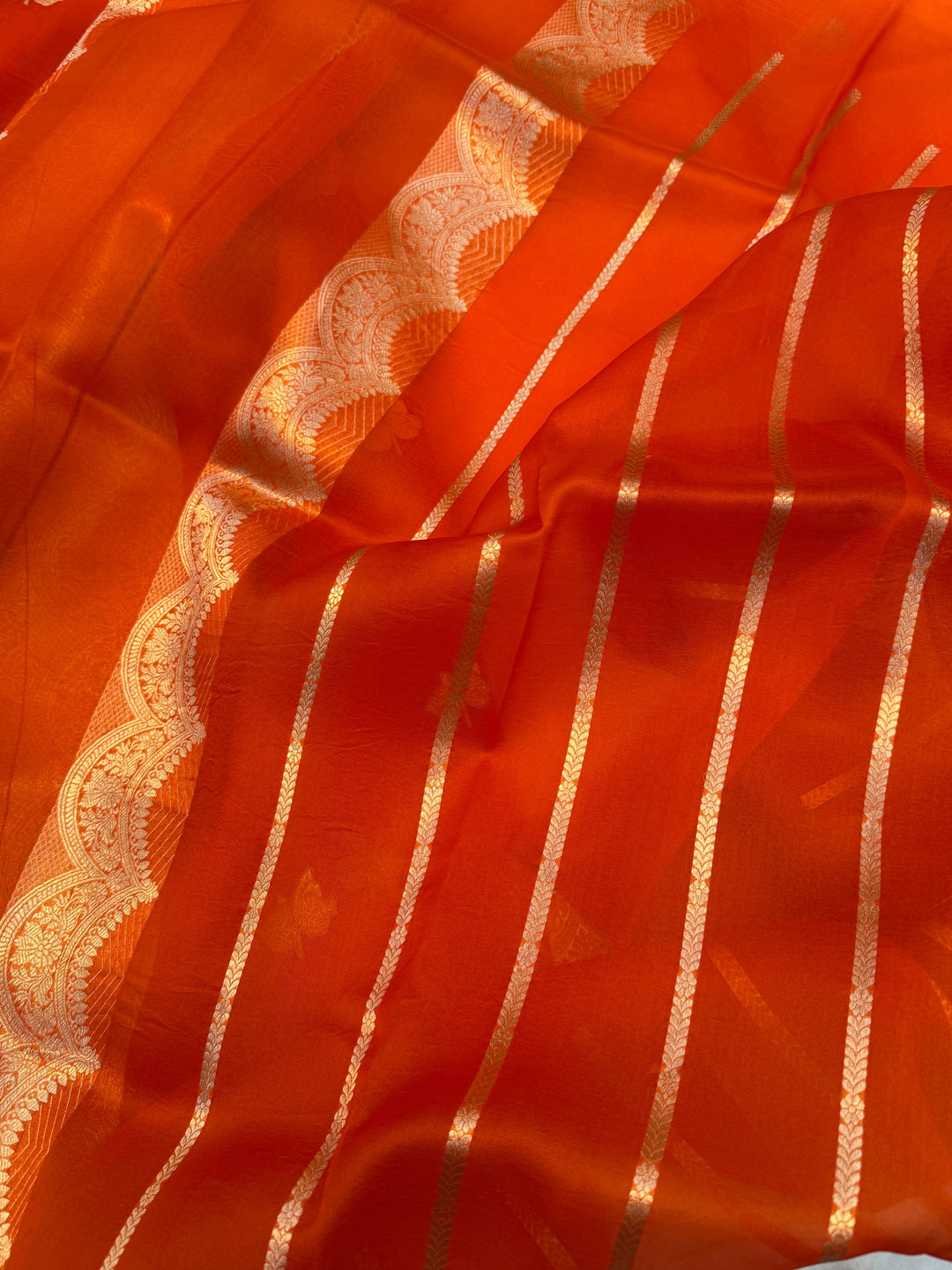 Orange Pure Kora Silk Handloom Banarasi Saree