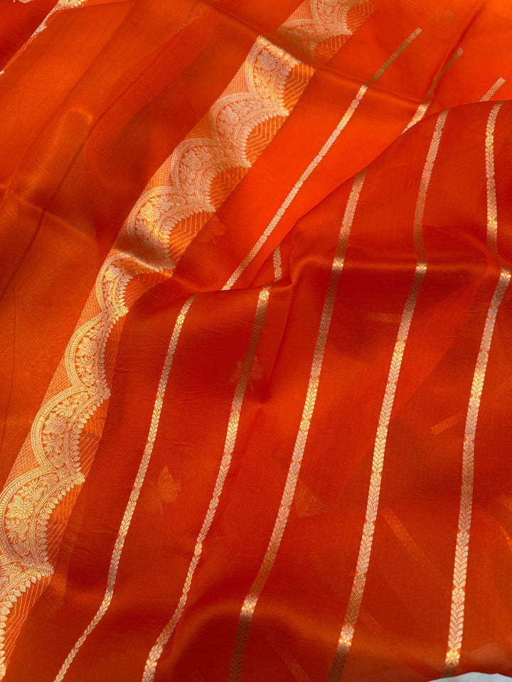 Orange Pure Kora Silk Handloom Banarasi Saree