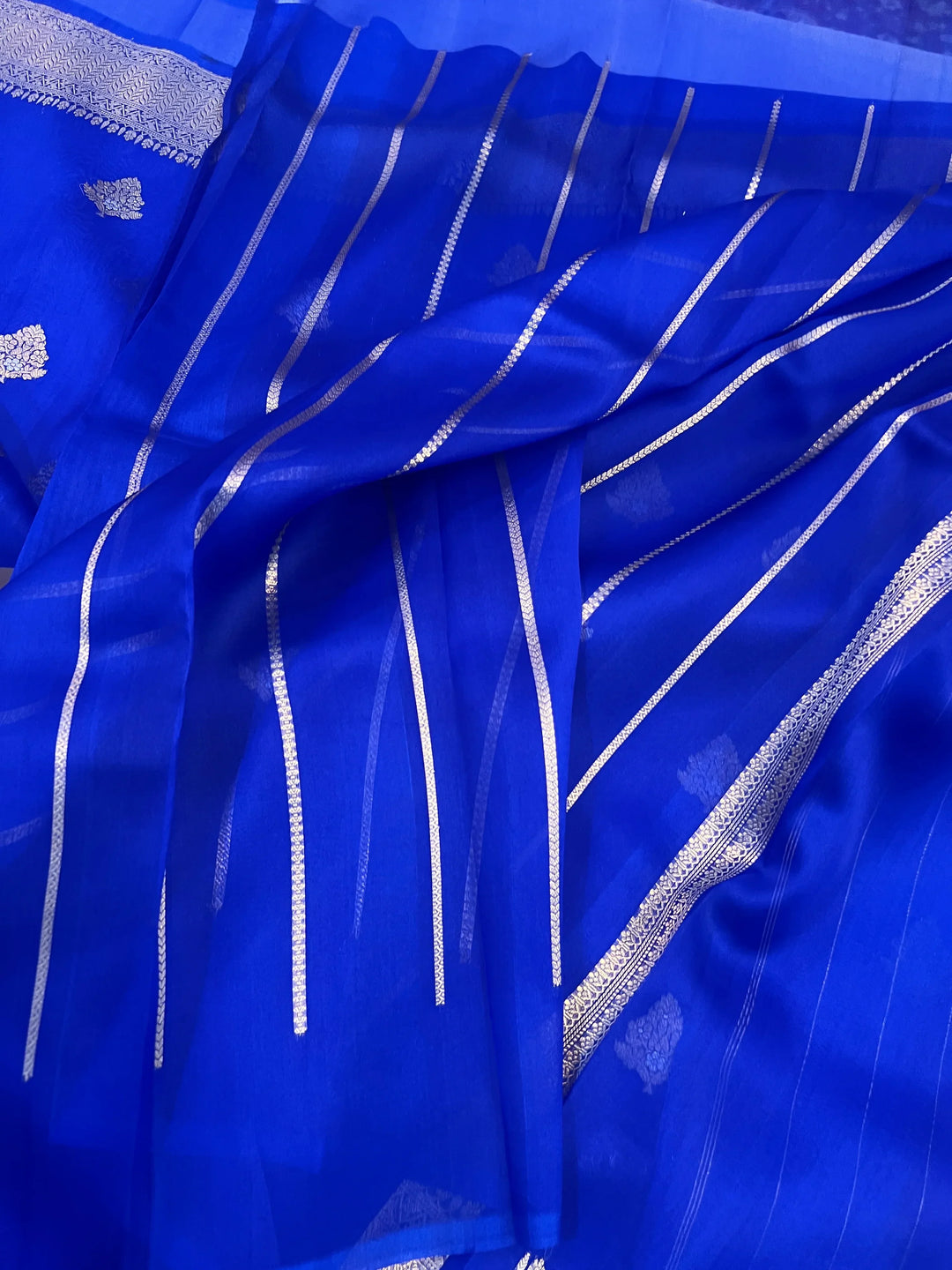 Royal Blue Pure Kora Silk Banarasi Saree with Sona Rupa 