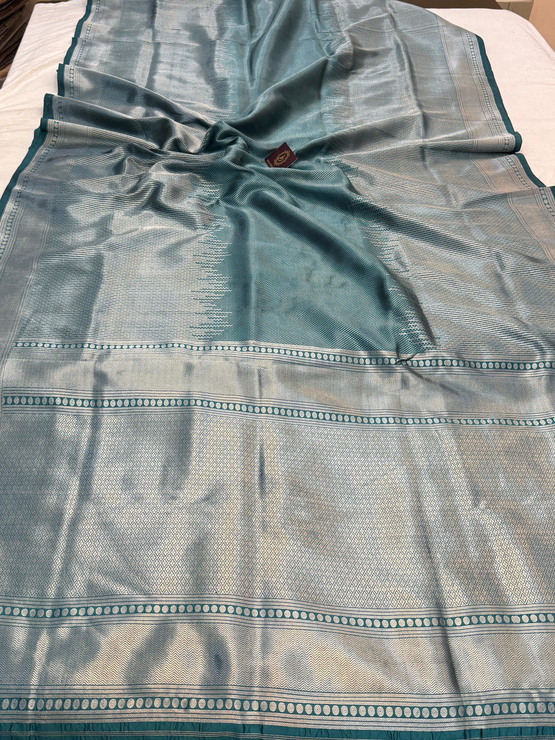 Teal Blue Pure Katan silk Handloom Banarasi Saree