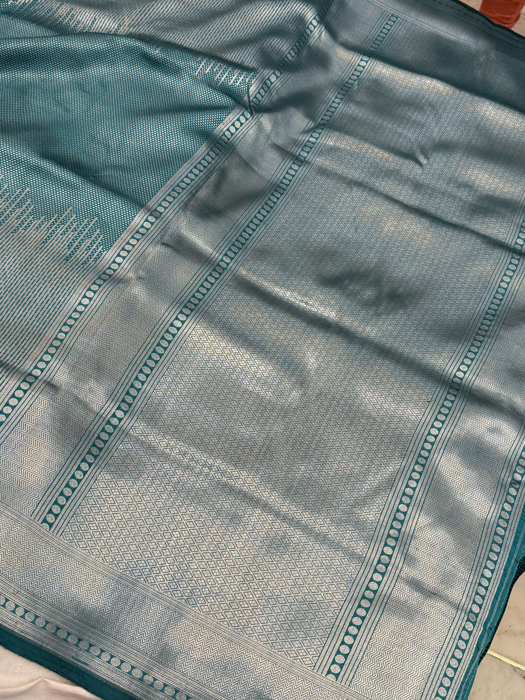 Teal Blue Pure Katan silk Handloom Banarasi Saree