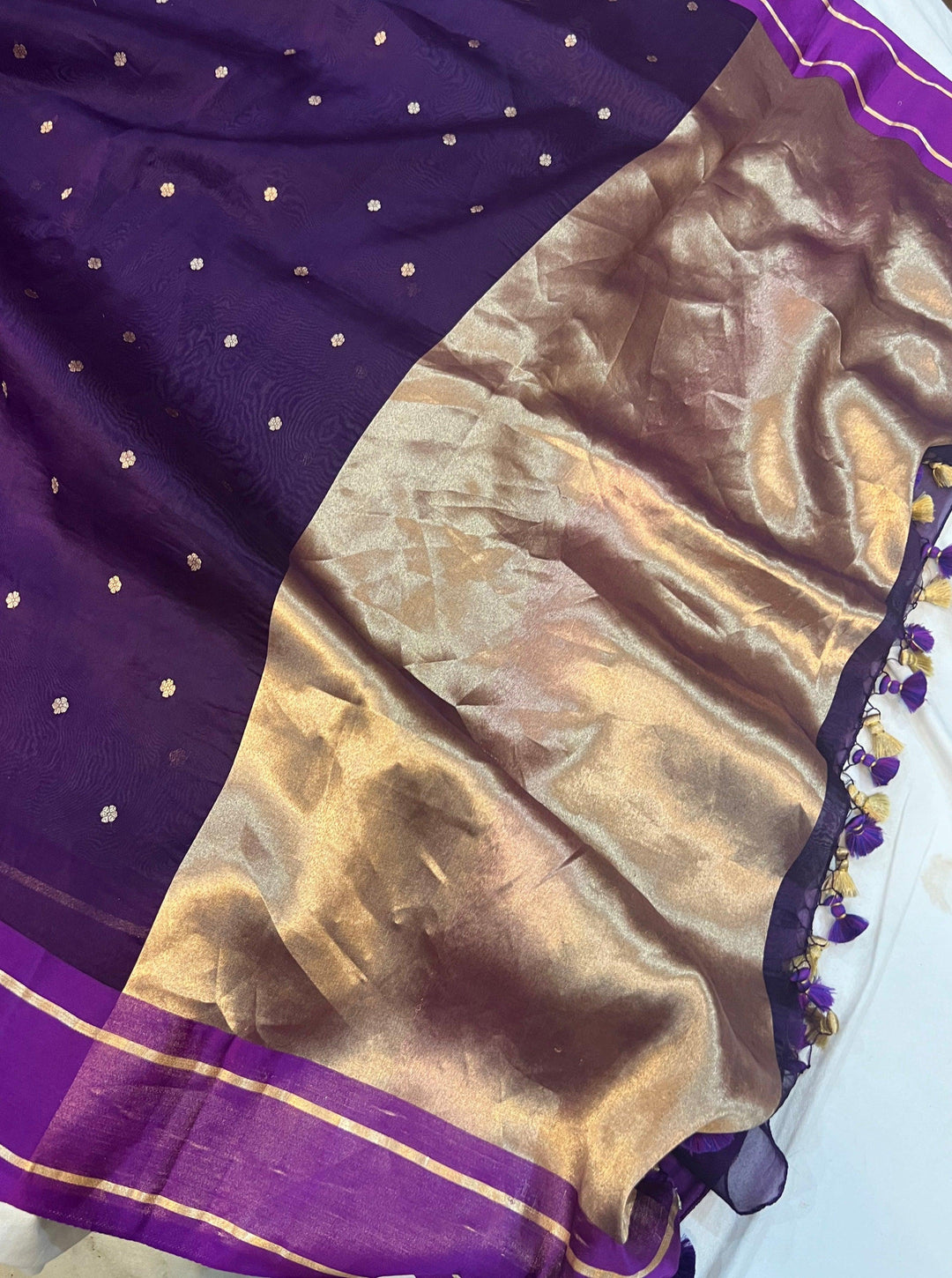 Purple Pure Banarasi Handloom Silk Saree - Aura Benaras