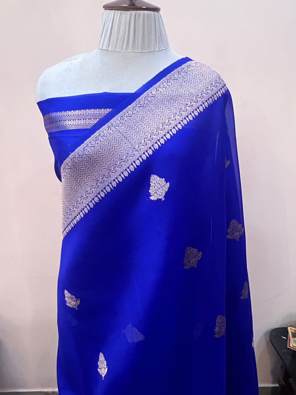 Royal Blue Pure Kora Silk Banarasi Saree with Sona Rupa 