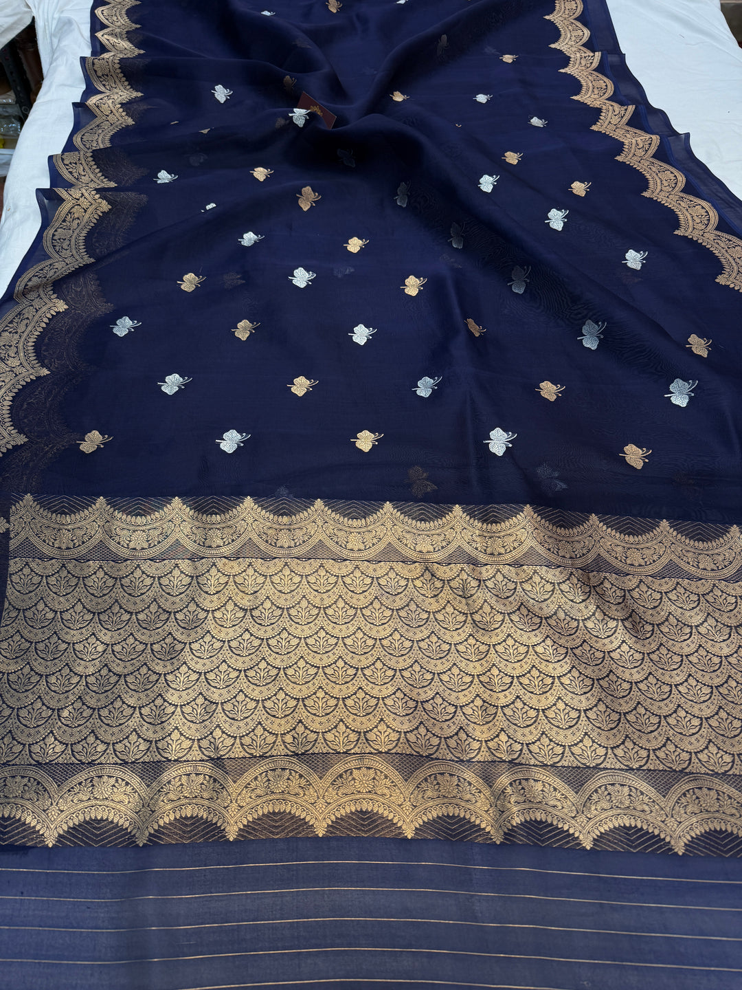 Navy Pure Kora Silk Handloom Banarasi Saree