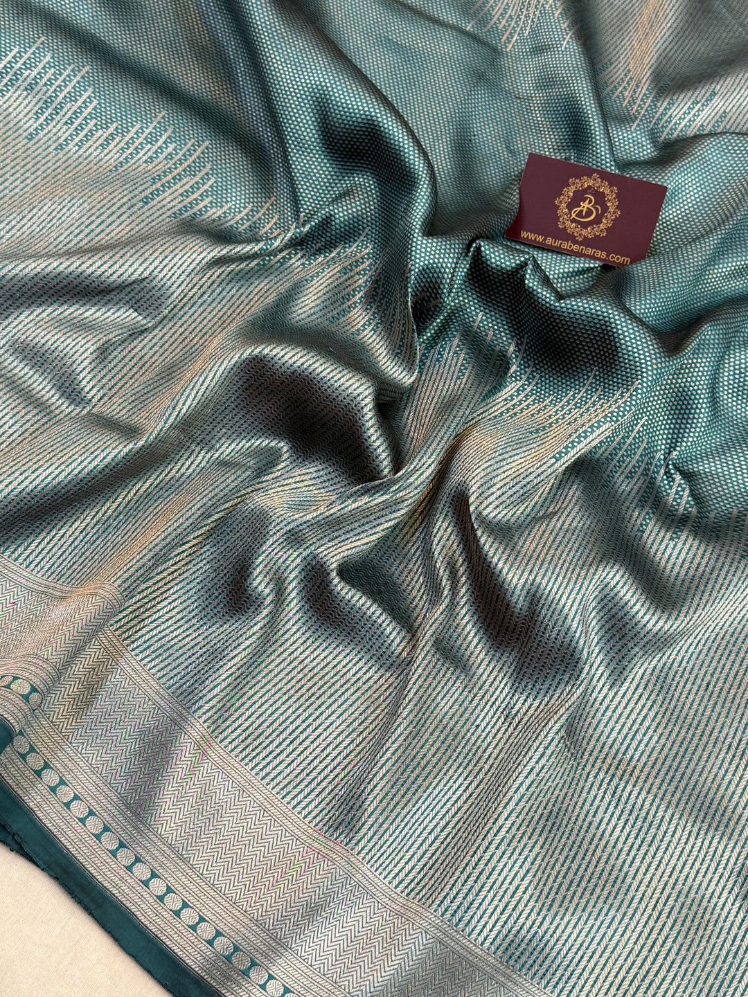 Teal Blue Pure Katan silk Handloom Banarasi Saree