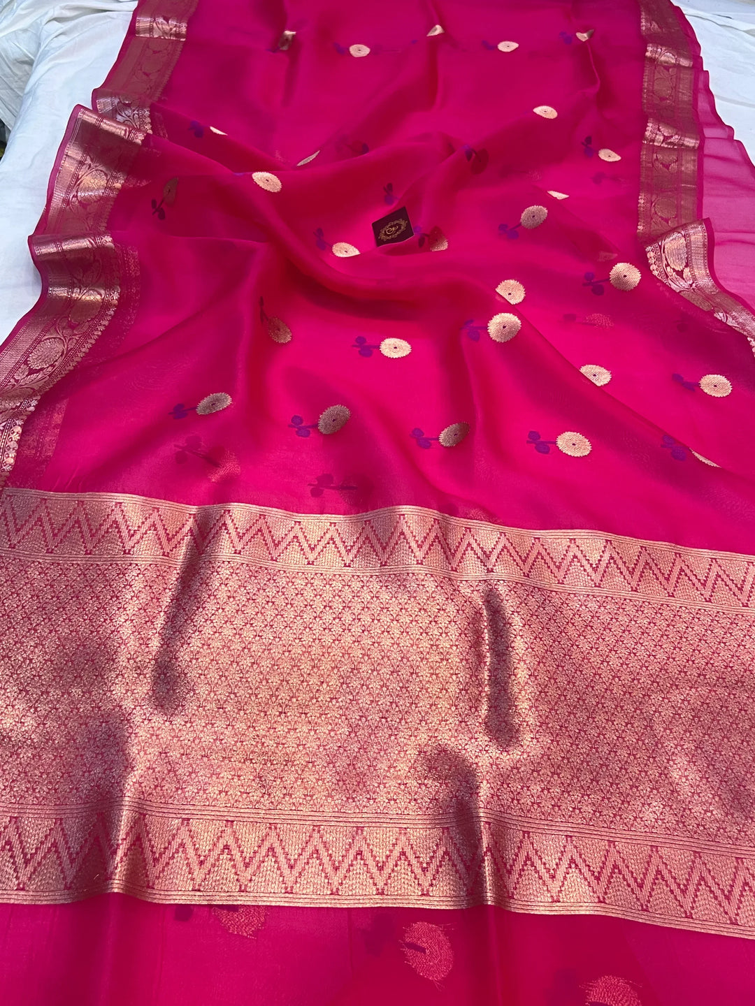 Rani Pink Pure Kora Silk Handloom Banarasi Saree