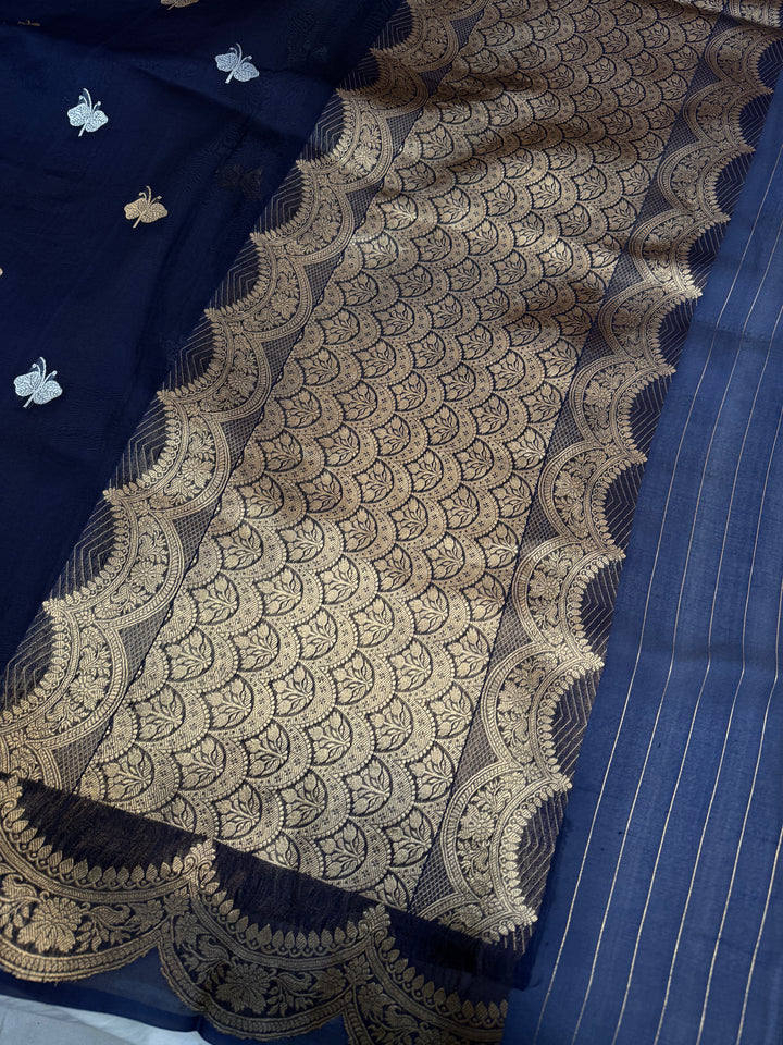 Navy Pure Kora Silk Handloom Banarasi Saree