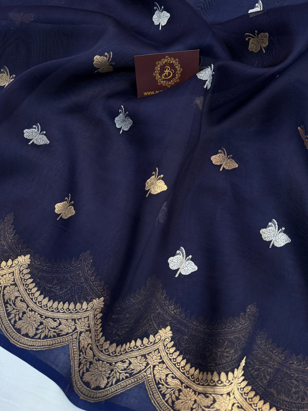 Navy Pure Kora Silk Handloom Banarasi Saree