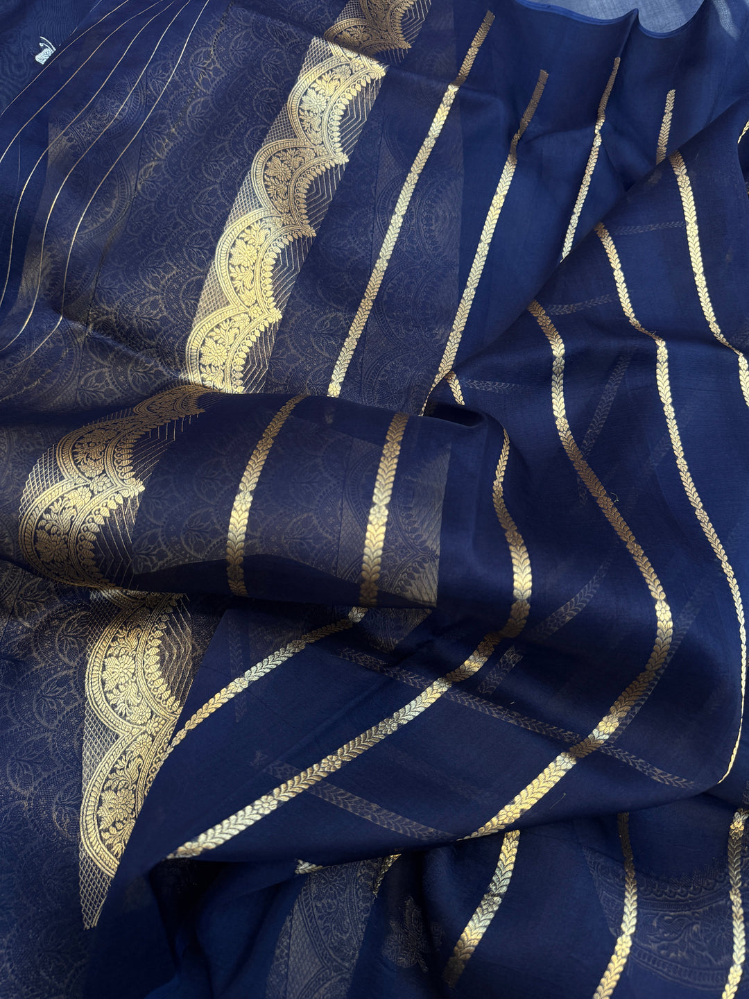 Navy Pure Kora Silk Handloom Banarasi Saree