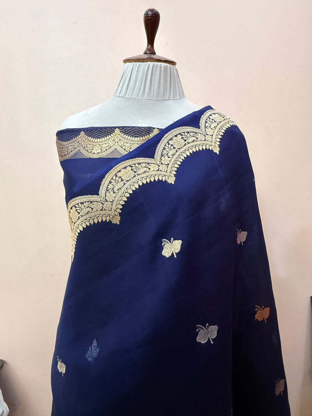 Navy Pure Kora Silk Handloom Banarasi Saree