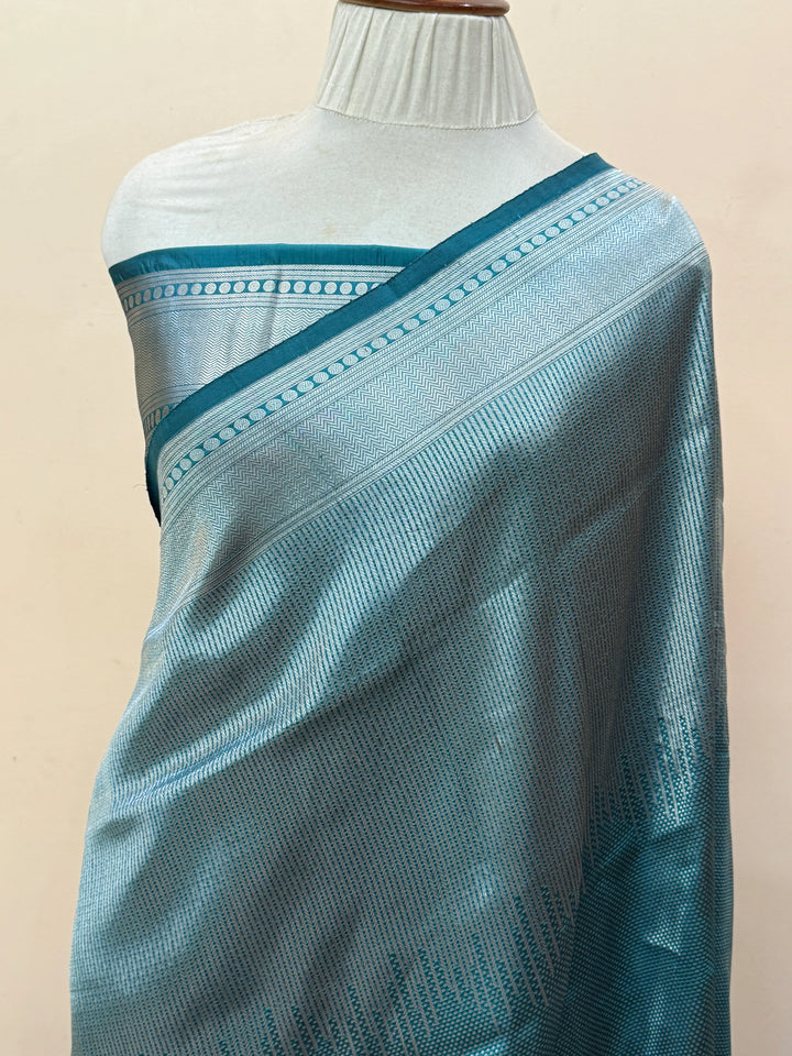 Teal Blue Pure Katan silk Handloom Banarasi Saree