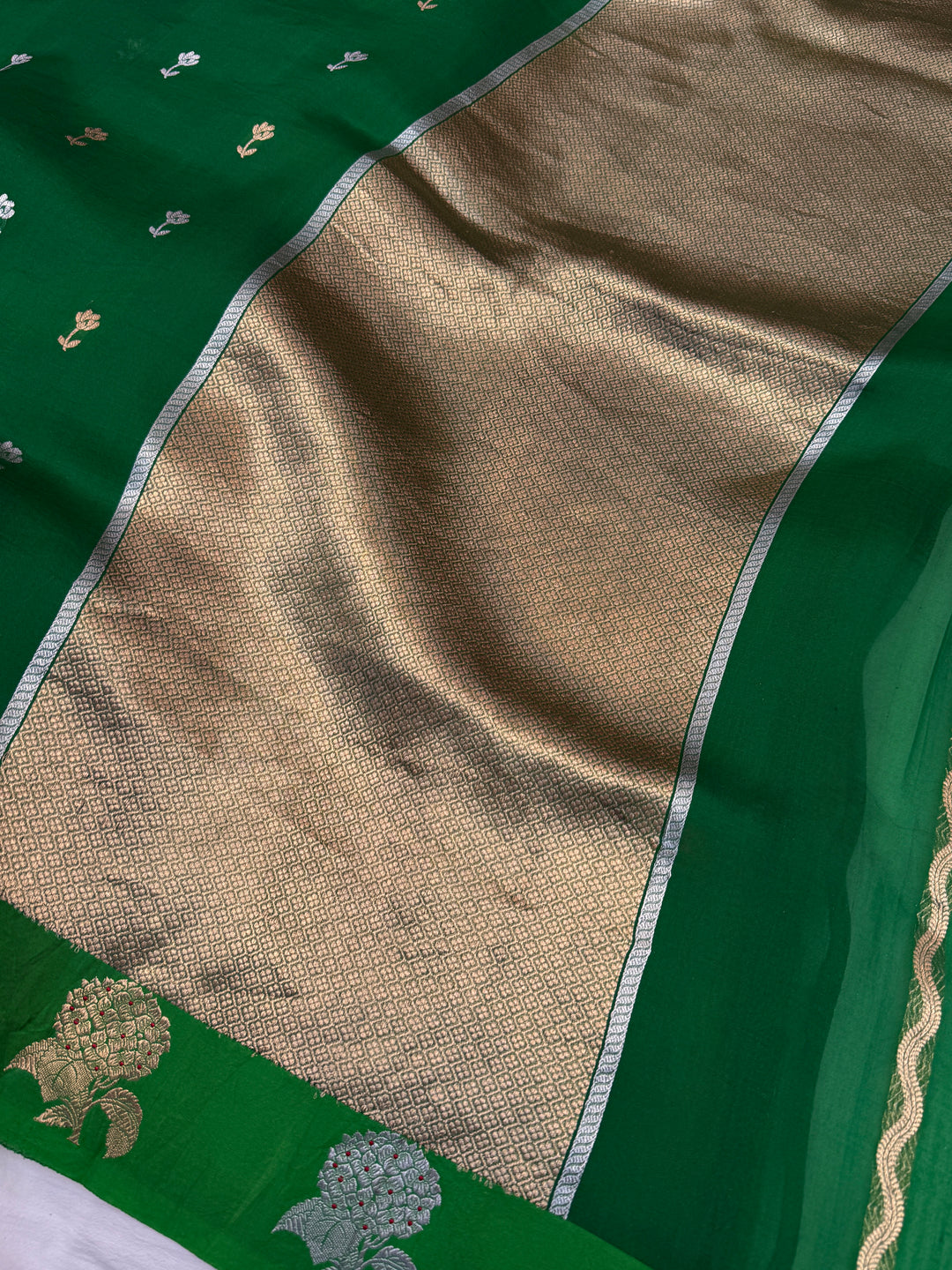 Green Pure Kora Silk Handloom Banarasi Saree