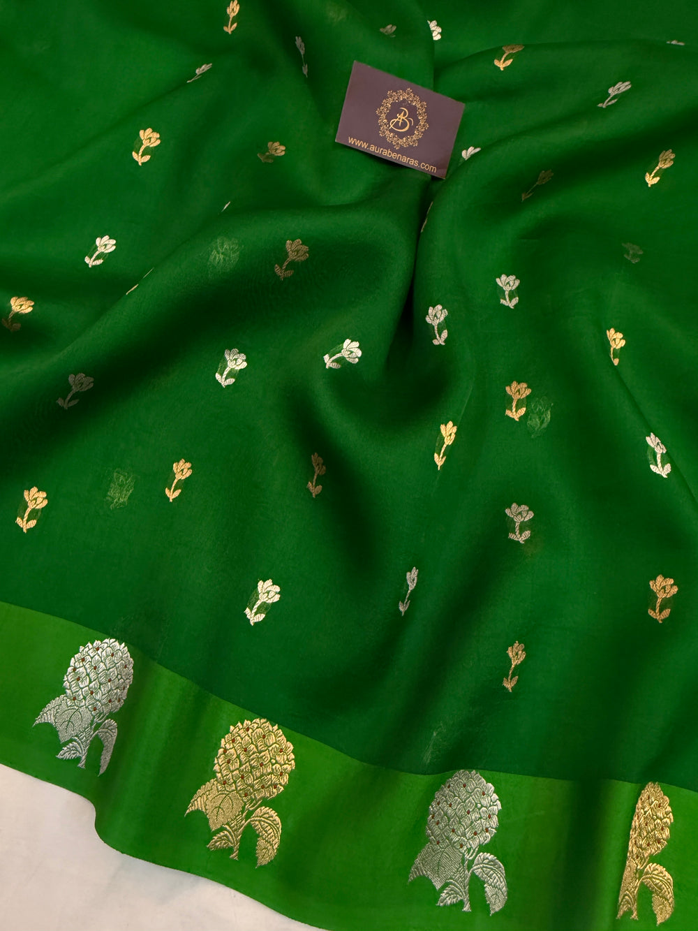 Green Pure Kora Silk Handloom Banarasi Saree