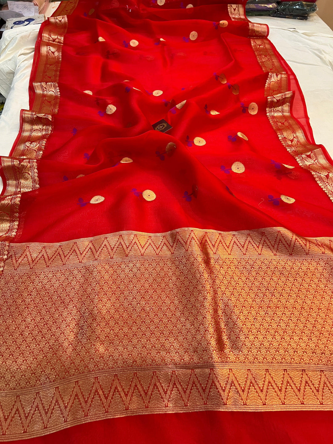Red Pure Kora Silk Handloom Banarasi Saree