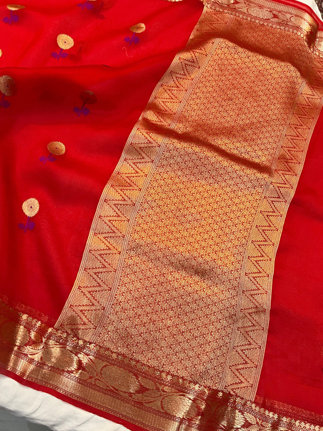 Red Pure Kora Silk Handloom Banarasi Saree