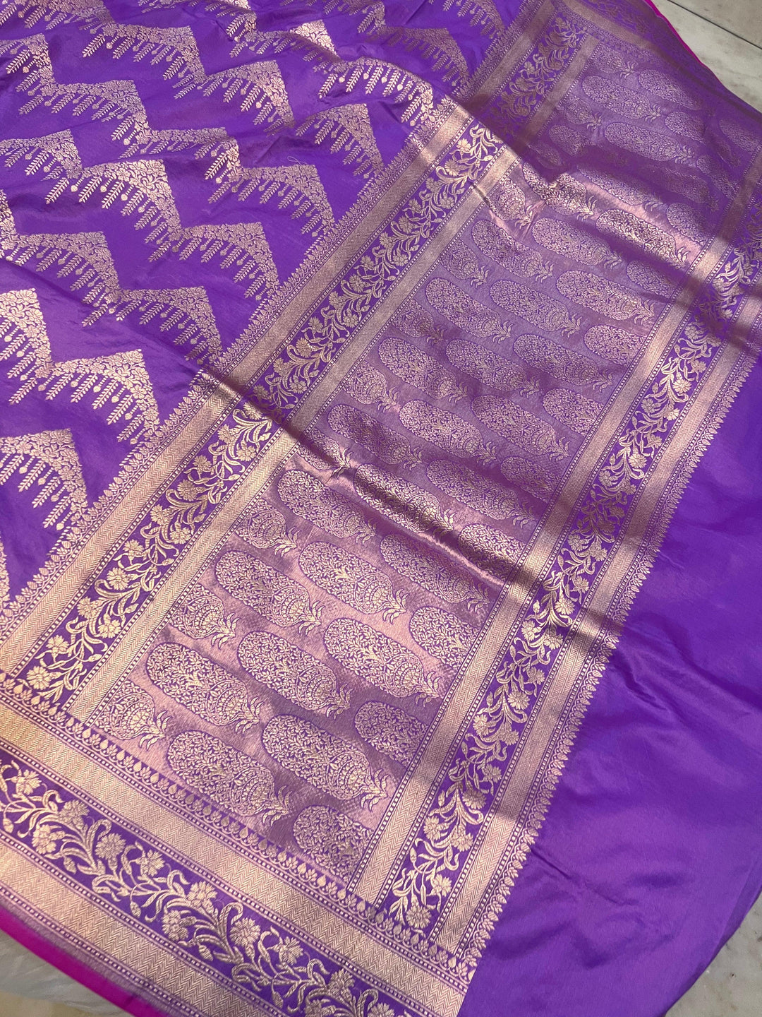 Deep Lavender Pure Banarasi Handloom Katan Silk Saree - Aura Benaras