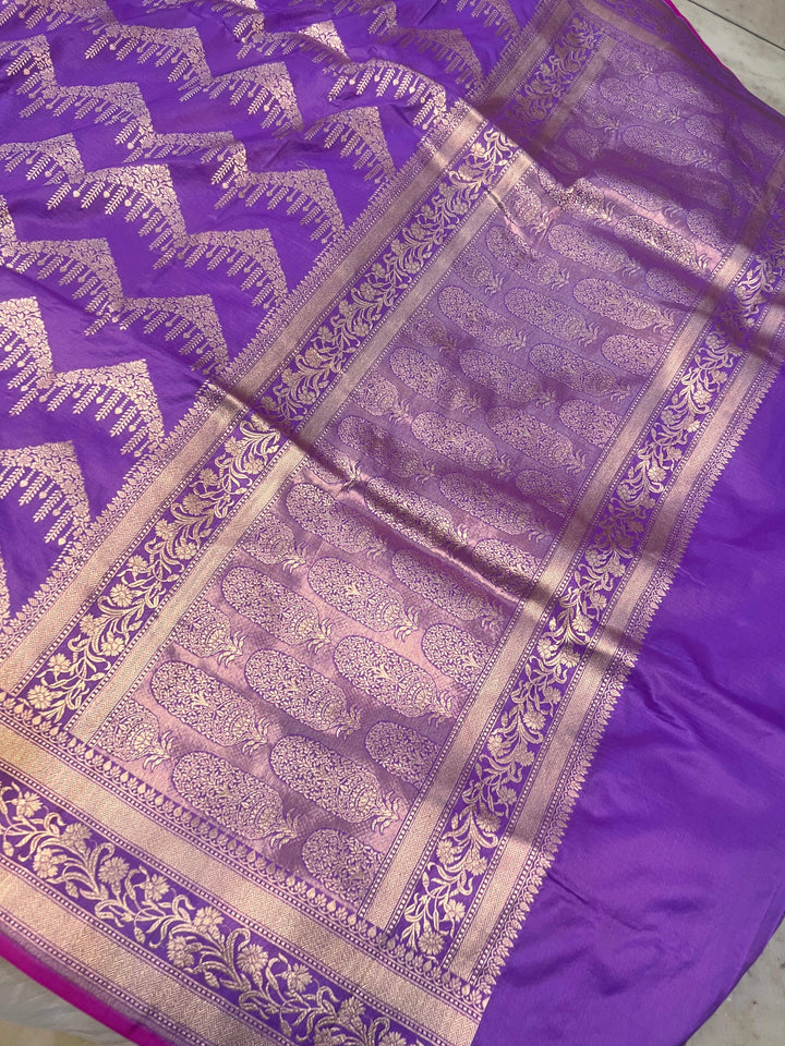 Deep Lavender Pure Banarasi Handloom Katan Silk Saree - Aura Benaras